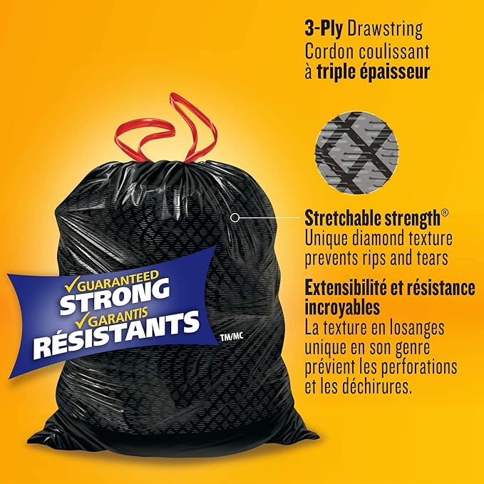 Glad Black Garbage Bags - Large 90 Litres - ForceFlex, Drawstring, 60 Trash Bags, Made in Canada of Global Components - Image 3